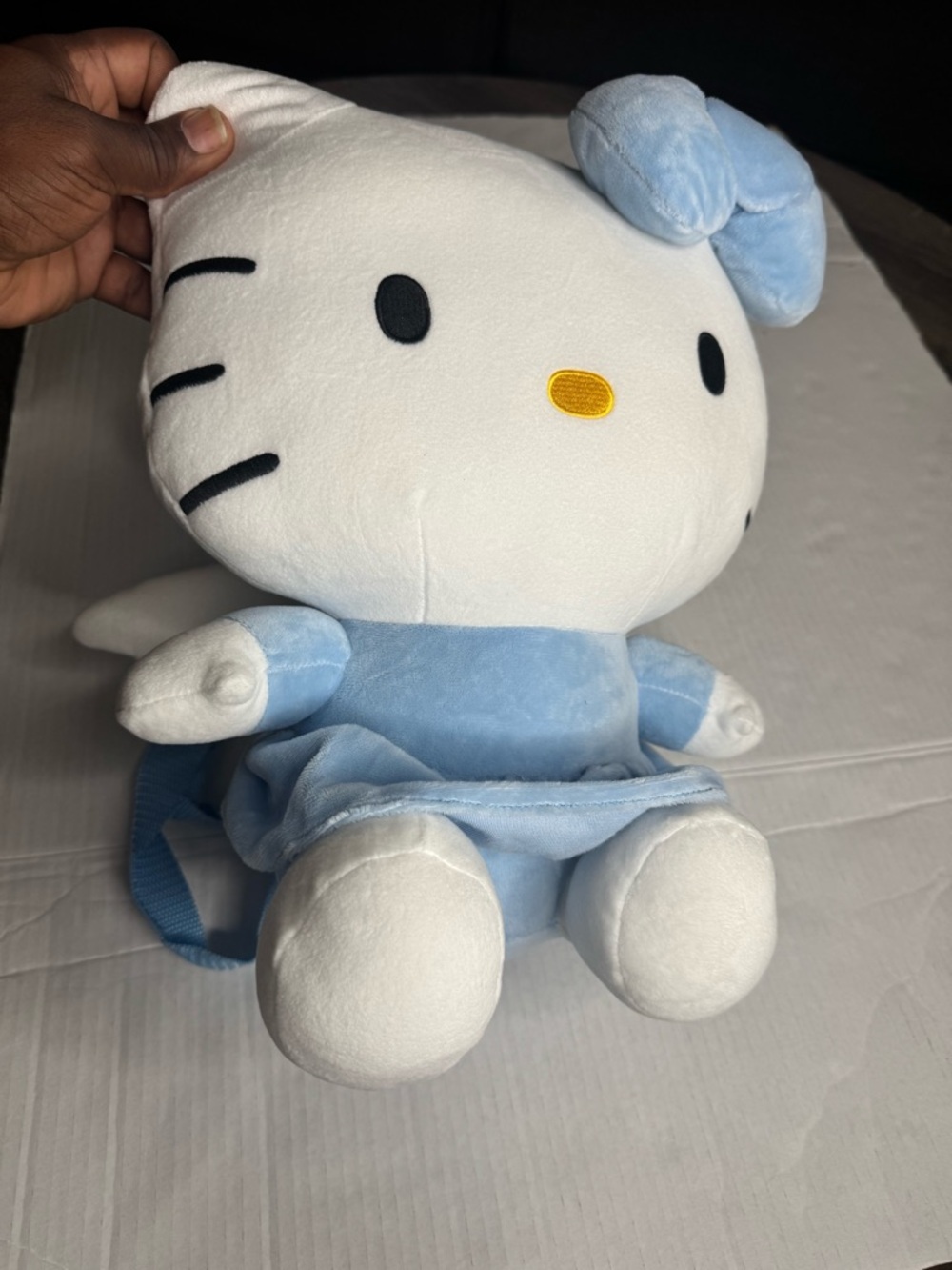 Hello Kitty Plush Backpack in Light Blue and White with Yellow Nose